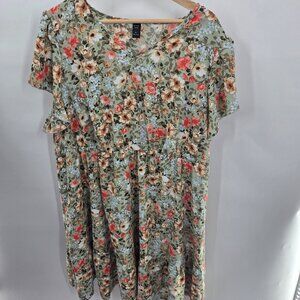 Shein Curve Green Floral Above the Knee Mini Dress Size 3XL